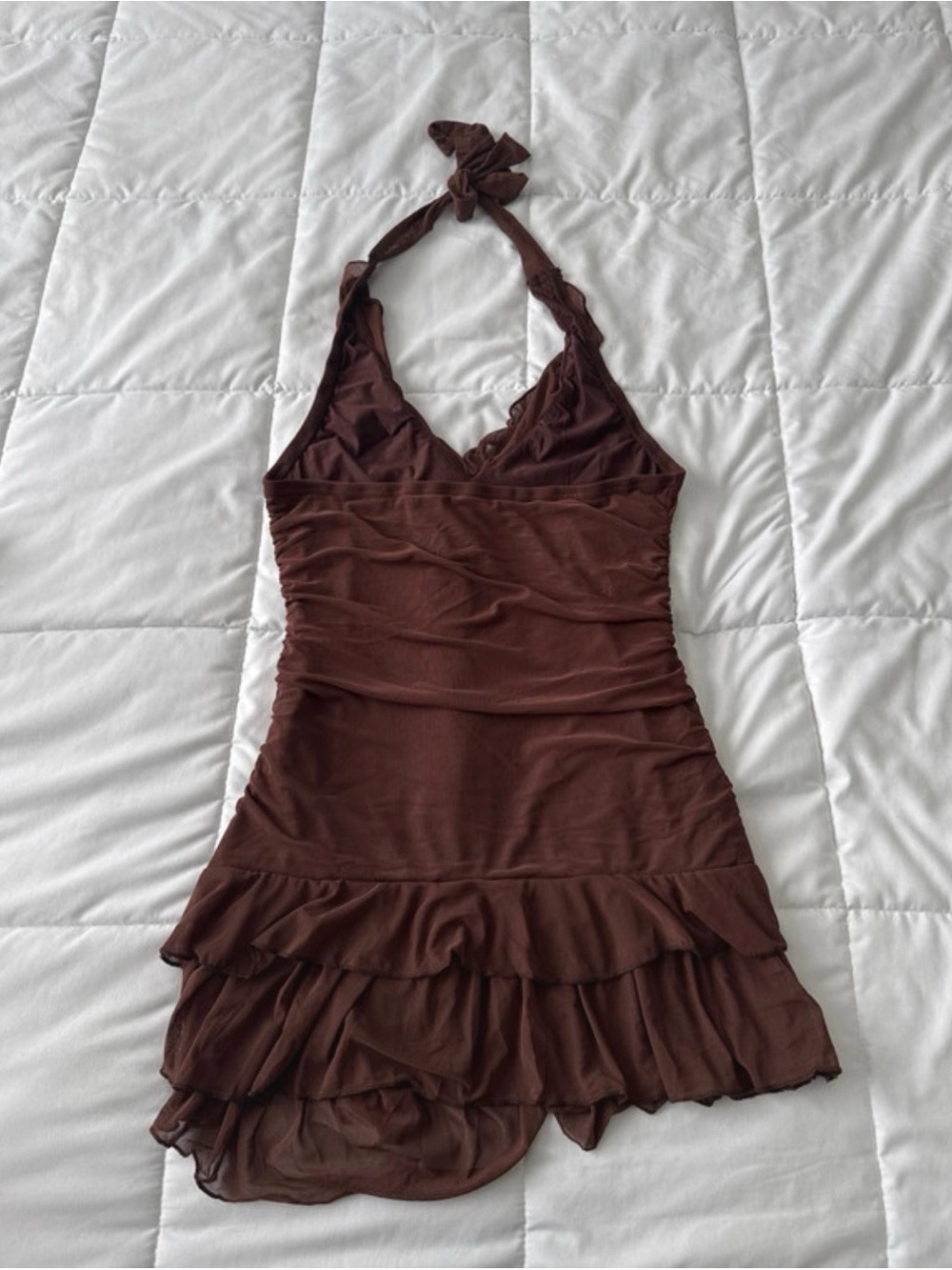 Brown Ruffle Mini Dress - Picture 2 of 5